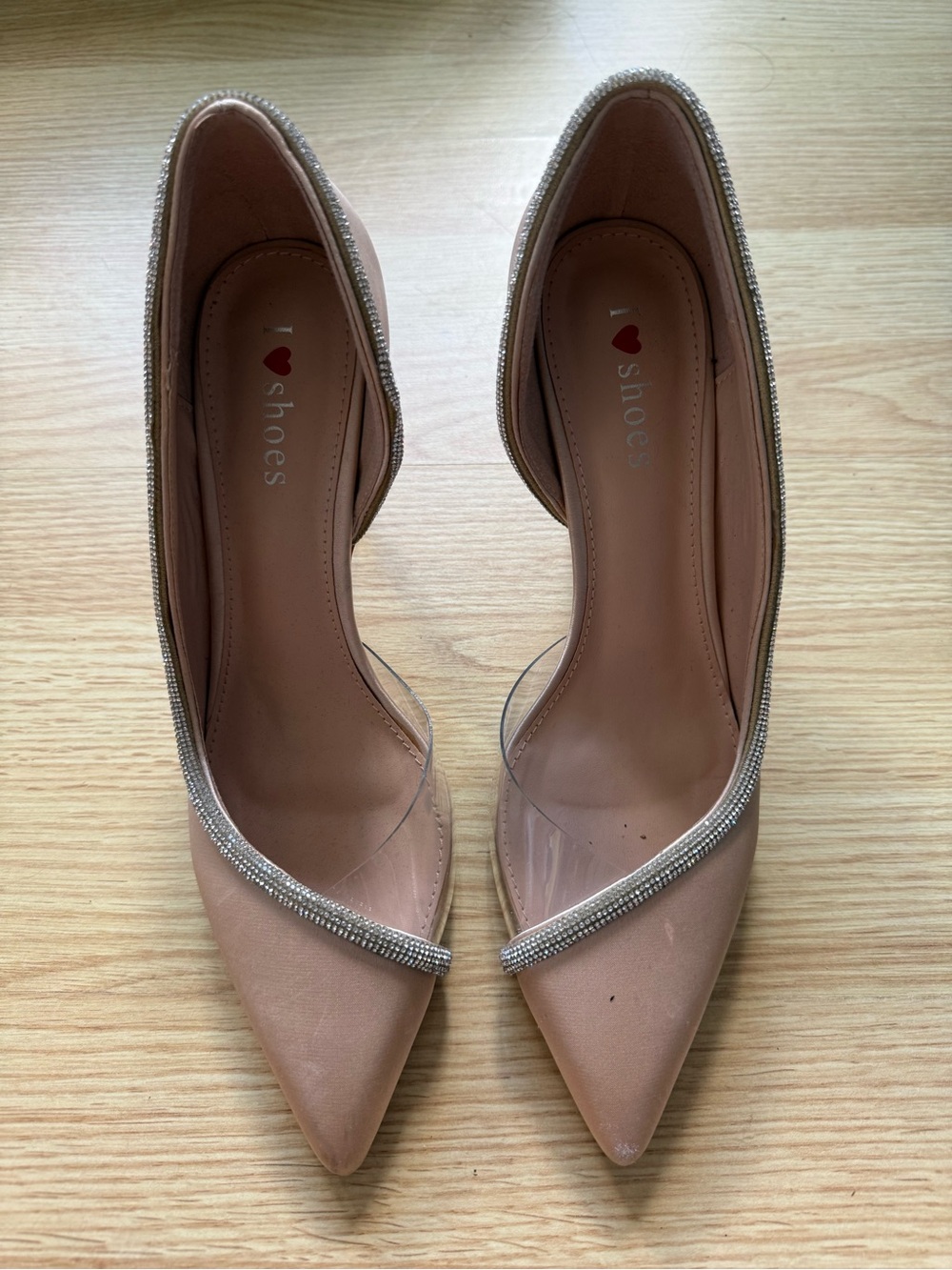 Classic Nude Pointed-Toe Pumps with Crystal-Trim Detail